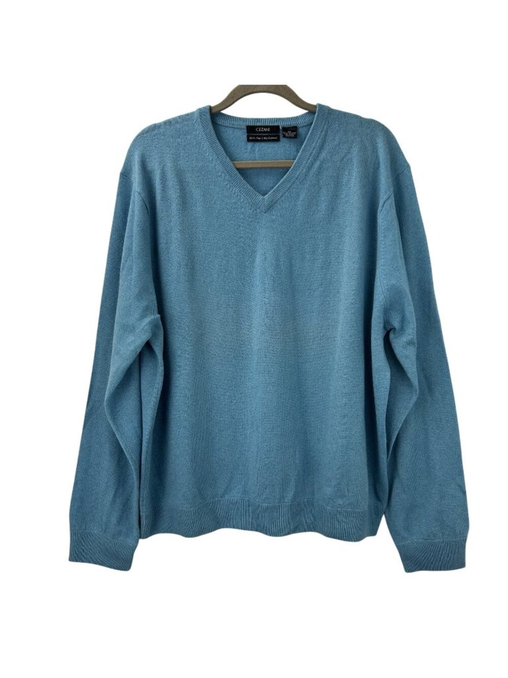 Cezani Men’s Size XL 100% Fine 2 Ply Cashmere V-Neck Pullover Blue Knit Sweater